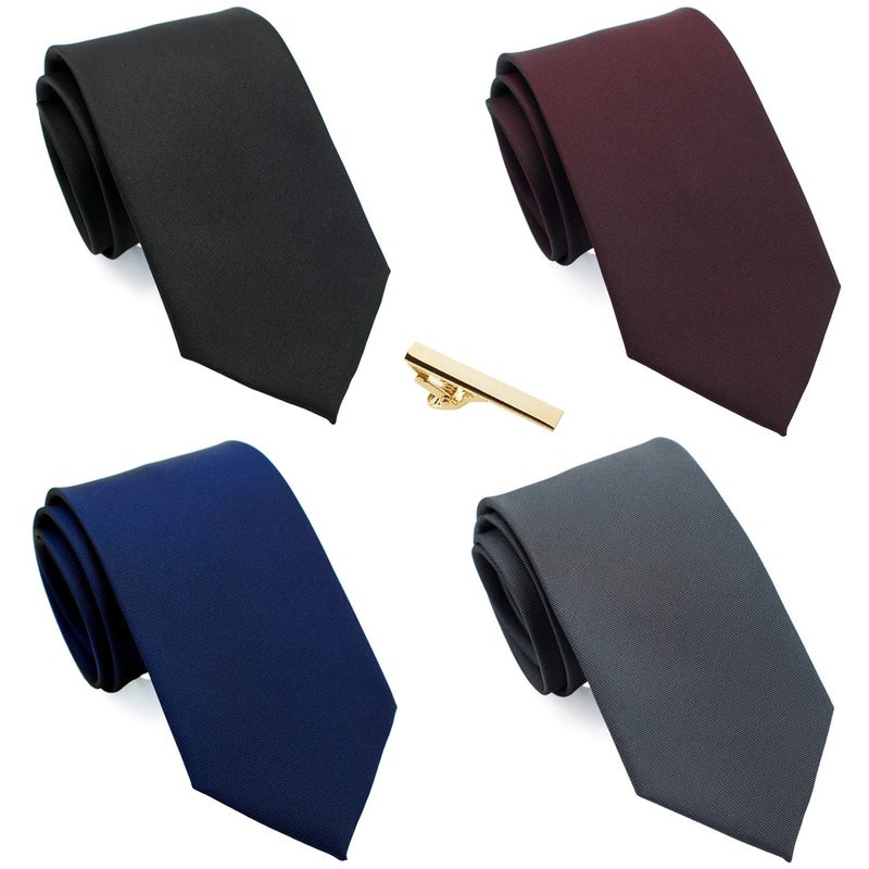 ZENXUS 70 inch XXL Long Neckties, Extra Long Ties for Big and Tall Men, Solid 4-Pack plus a Tie Bar - Image 1